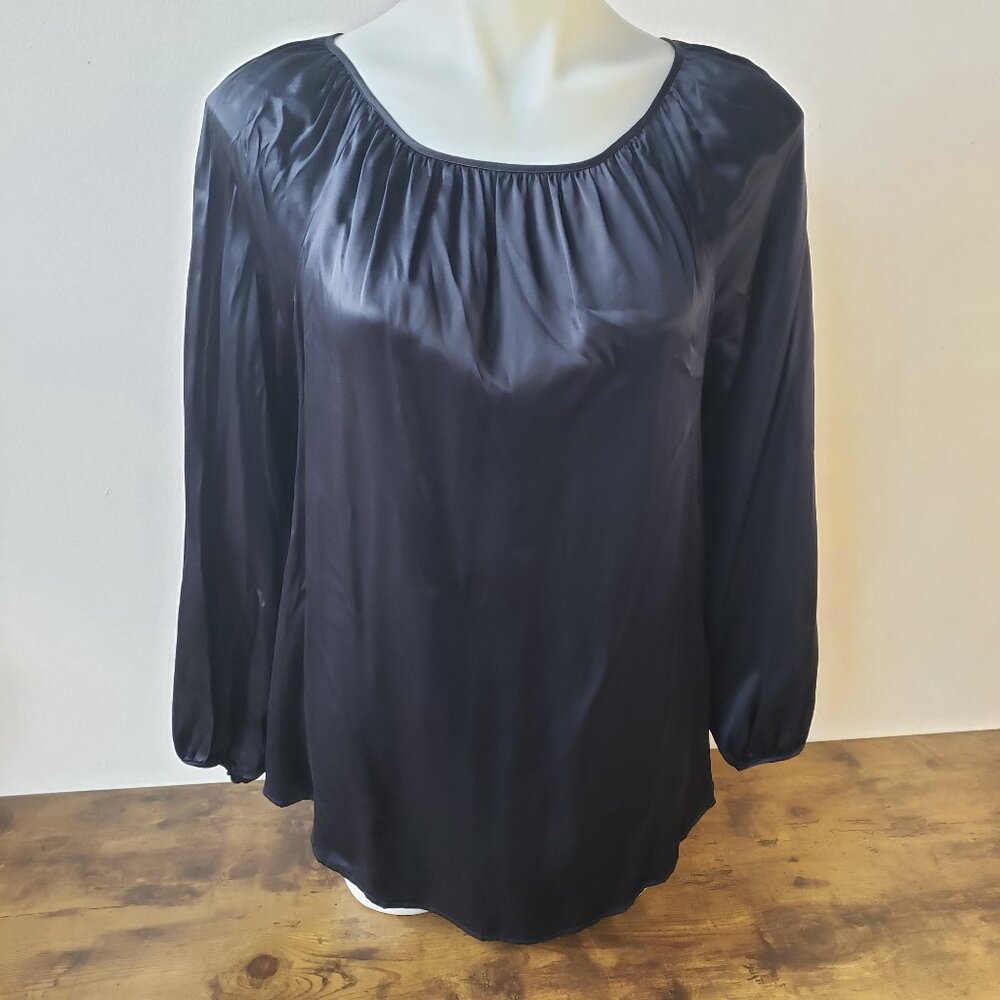 Rosie Pope Maternity Super Silky 100% Silk Blue Black Elegant Blouse